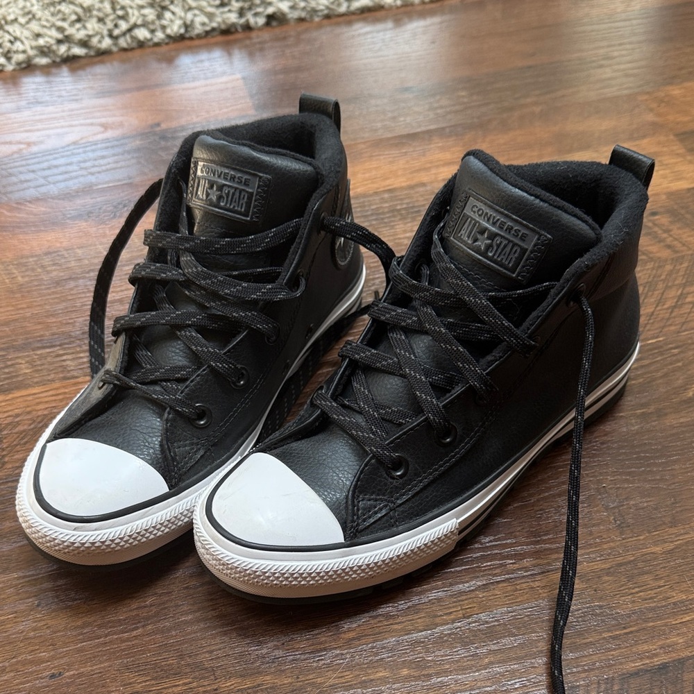 Converse Black and White Leather High-Top Sneakers
